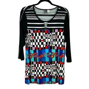 Simply Art by Dolcezza Artsy Colourful Top Medium Black Multicolour TINY FLAW